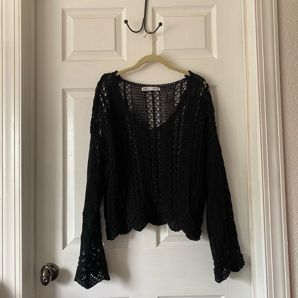 zara black oversized open net sweater - Picture 3 of 9